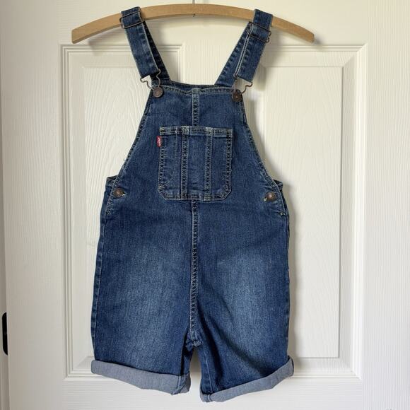Levi’s Shortall Bib Shorts‎ Youth Denim Bib Overalls Shorts Size 7 Reg - Picture 1 of 7